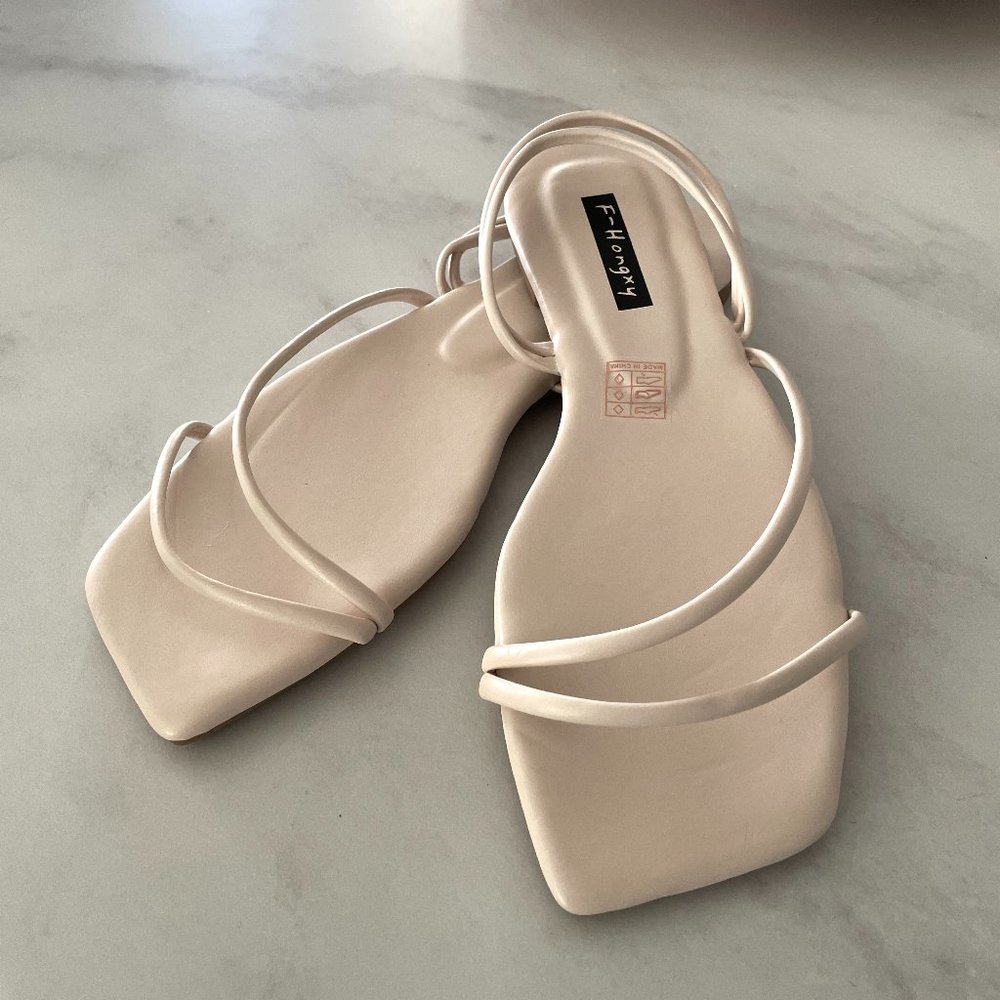 Cream Flat Strappy Sandals